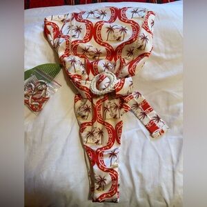 Red and White Hawaiian print bandeau swimsuit